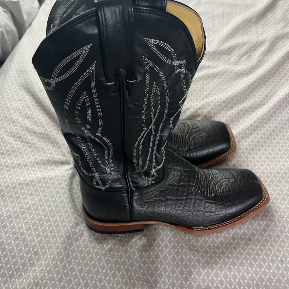 Tony Lama Black and Brown Cowboy Boots with Western Flair